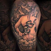 Owl Clock color sleeve tattoo