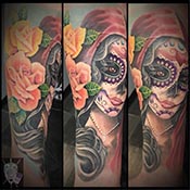 Day of the Dead Wrist half sleeve color tattoo