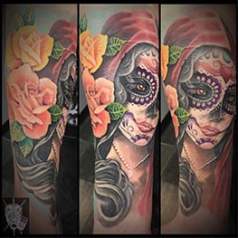 Day of the Dead Wrist half sleeve color tattoo